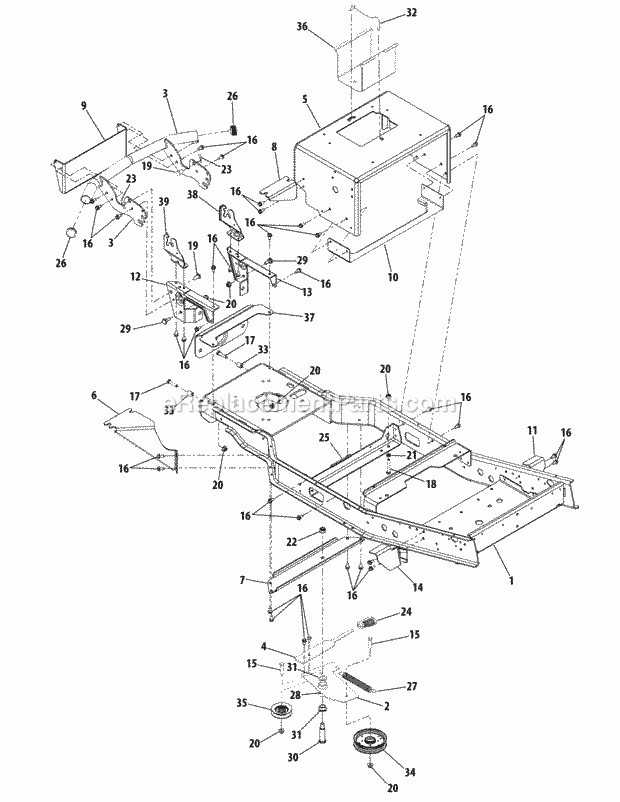 Frame & Pto Idler Bracket Diagram and Parts List for FMZ50 17AF4BFP010, 17AF4BFP210, 17AF4BFP009, 17AF4B Cub Cadet Lawn Mower